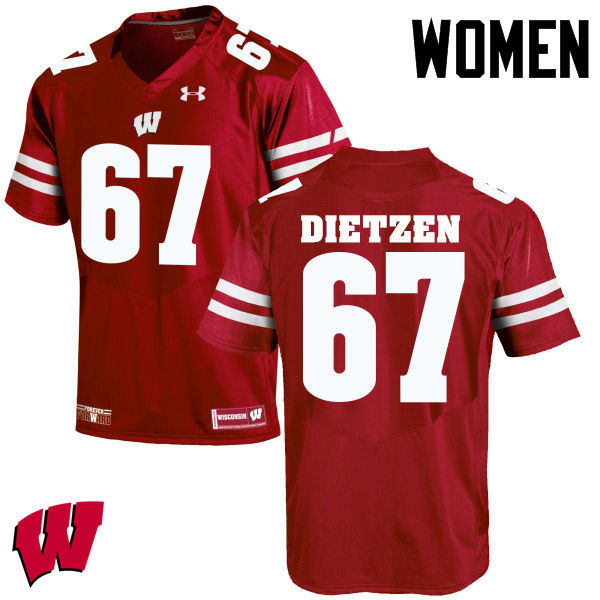 Wisconsin Badgers Women's #67 Jon Dietzen NCAA Under Armour Authentic Red College Stitched Football Jersey TR40H18UR